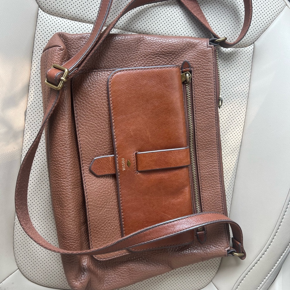 Fossil Tan Leather Crossbody Bag